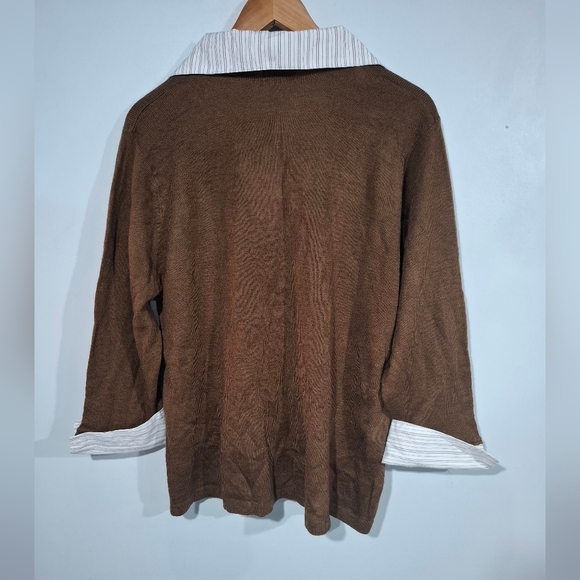 Vintage MKM Design Womens 3/4 Sleeve  Sweater 2X Chocolate Brown Academia Preppy - Picture 2 of 6